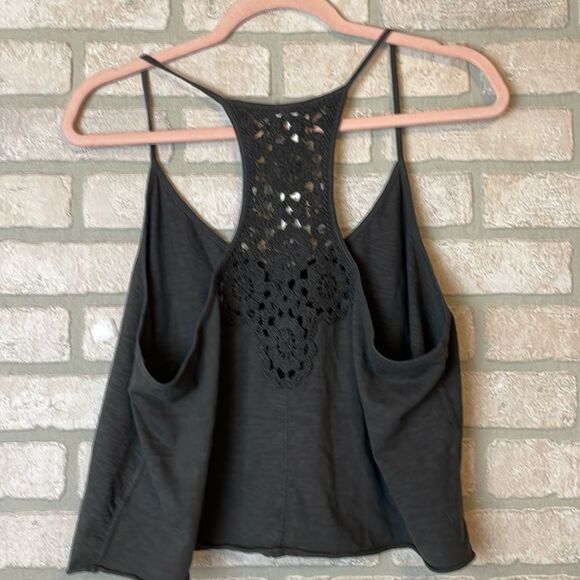 NWT Aerie cropped gray tank top crochet back size XL - Picture 4 of 10